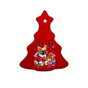 Frenchie Santa Hat & Christmas Lights Cute French Bulldog Ceramic Tree Ornament