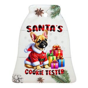 Frenchie Santa Hat & Christmas Lights Cute French Bulldog Ceramic Bell Ornament