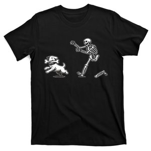 Funny Skeleton Halloween Dog Skeleton Chasing Dog Gift T-Shirt