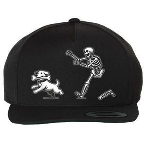 Funny Skeleton Halloween Dog Skeleton Chasing Dog Gift Wool Snapback Cap