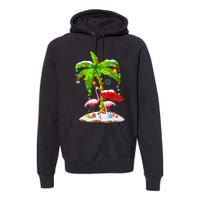 Flamingo Santa Hat Palm Tree Merry Christmas Lights Premium Hoodie