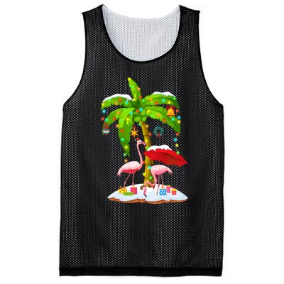 Flamingo Santa Hat Palm Tree Merry Christmas Lights Mesh Reversible Basketball Jersey Tank