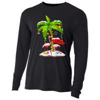 Flamingo Santa Hat Palm Tree Merry Christmas Lights Cooling Performance Long Sleeve Crew