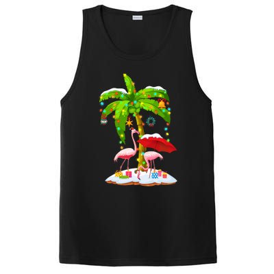 Flamingo Santa Hat Palm Tree Merry Christmas Lights PosiCharge Competitor Tank