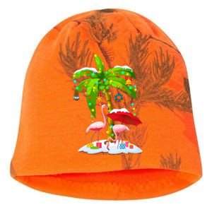 Flamingo Santa Hat Palm Tree Merry Christmas Lights Kati - Camo Knit Beanie