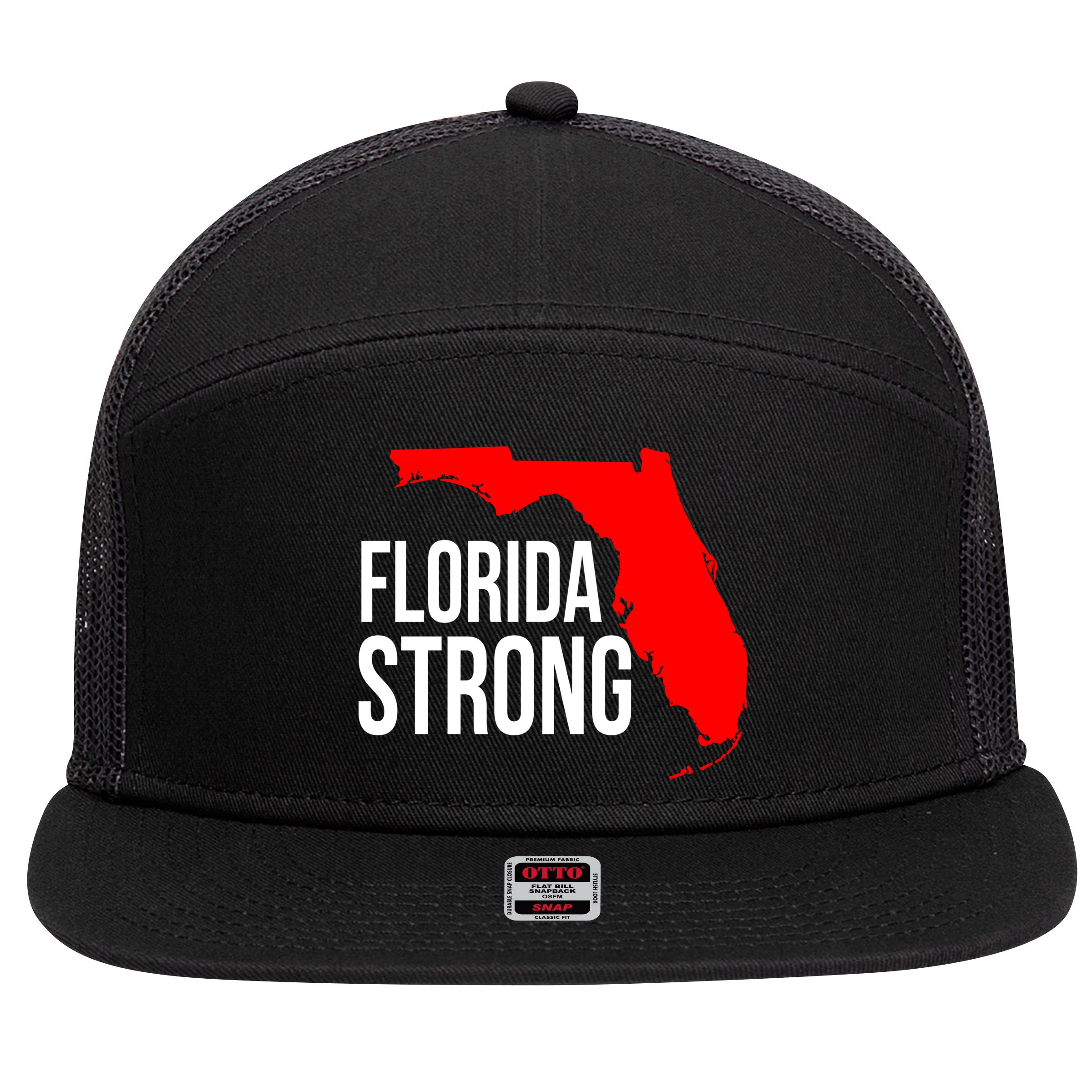 Florida Strong Hurricane Ian Support Florida Vintage American US Flag 7 Panel Mesh Trucker Snapback Hat