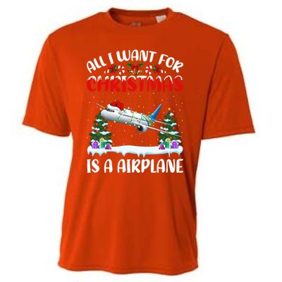 Funny Santa Hat All I Want For Christmas Is A Airplane Gift Cooling Performance Crew T-Shirt