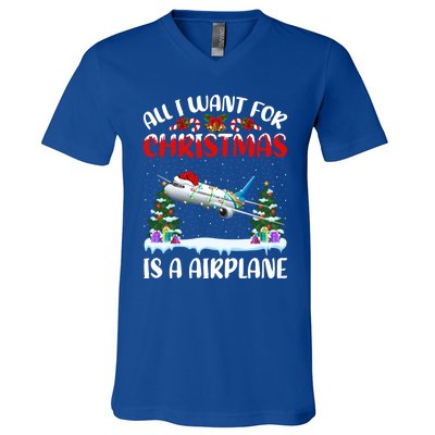 Funny Santa Hat All I Want For Christmas Is A Airplane Gift V-Neck T-Shirt