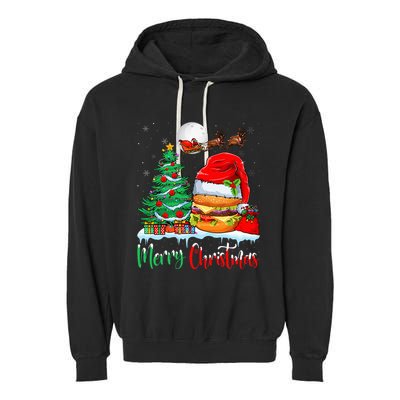 Festive Santa Hat Hamburger Christmas Holiday Gift Garment-Dyed Fleece Hoodie