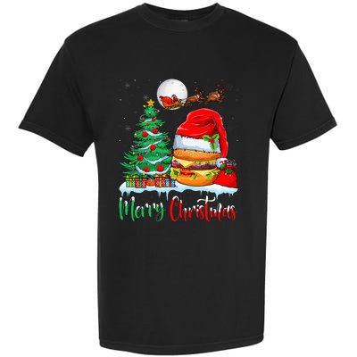 Festive Santa Hat Hamburger Christmas Holiday Gift Garment-Dyed Heavyweight T-Shirt