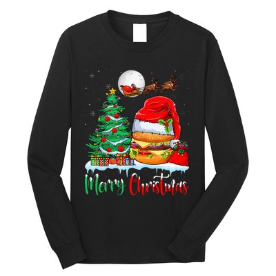 Festive Santa Hat Hamburger Christmas Holiday Gift Long Sleeve Shirt