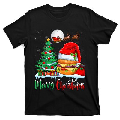 Festive Santa Hat Hamburger Christmas Holiday Gift T-Shirt