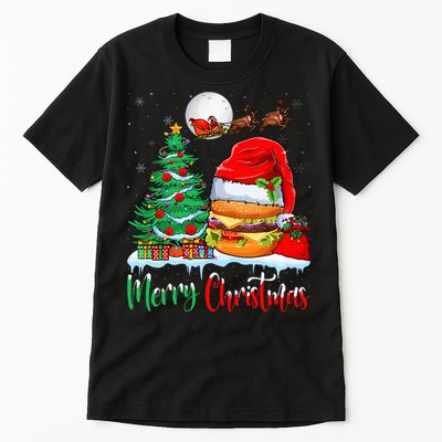 Festive Santa Hat Hamburger Christmas Holiday Gift Tall T-Shirt