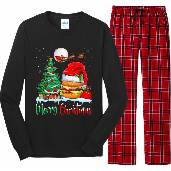 Festive Santa Hat Hamburger Christmas Holiday Gift Long Sleeve Pajama Set