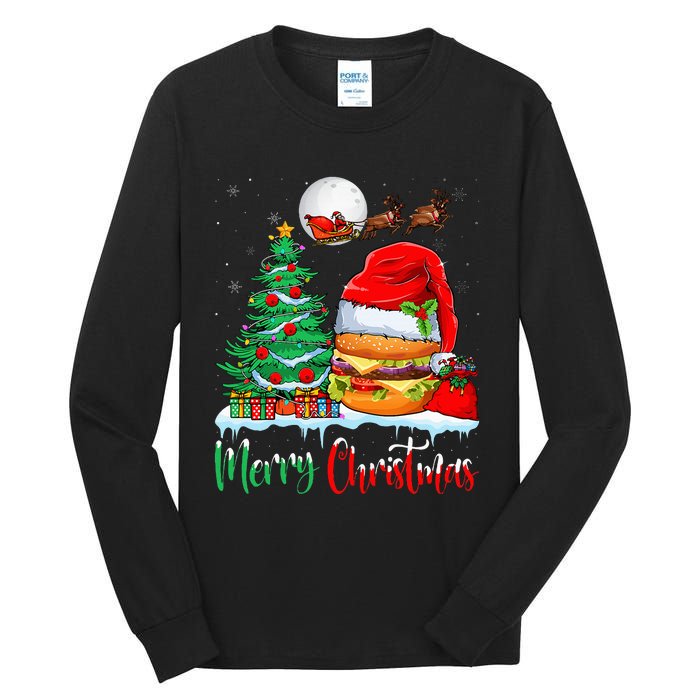 Festive Santa Hat Hamburger Christmas Holiday Gift Tall Long Sleeve T-Shirt