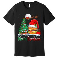 Festive Santa Hat Hamburger Christmas Holiday Gift Premium T-Shirt