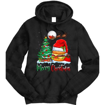 Festive Santa Hat Hamburger Christmas Holiday Gift Tie Dye Hoodie