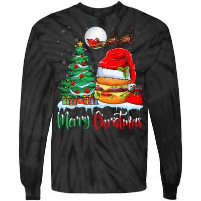 Festive Santa Hat Hamburger Christmas Holiday Gift Tie-Dye Long Sleeve Shirt