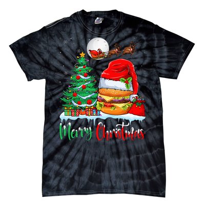 Festive Santa Hat Hamburger Christmas Holiday Gift Tie-Dye T-Shirt