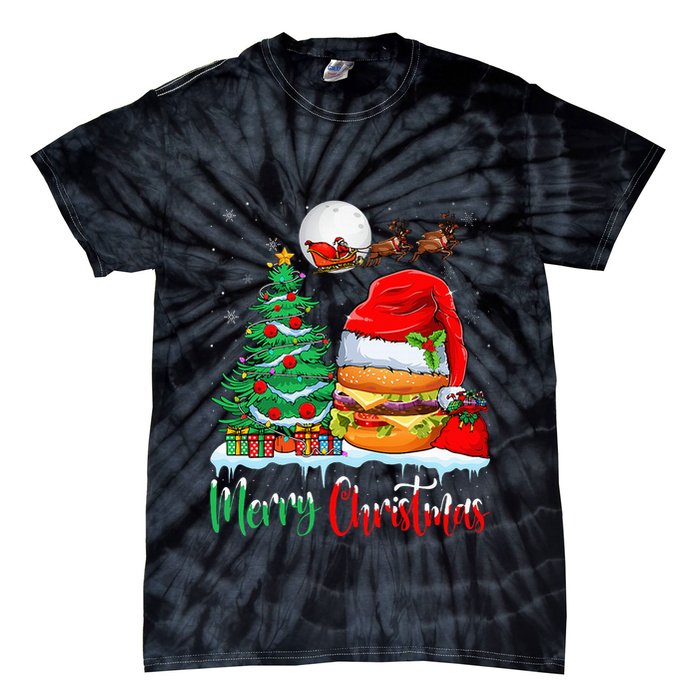 Festive Santa Hat Hamburger Christmas Holiday Gift Tie-Dye T-Shirt