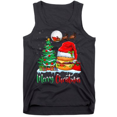 Festive Santa Hat Hamburger Christmas Holiday Gift Tank Top