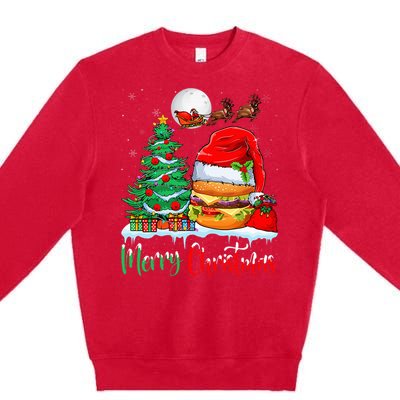 Festive Santa Hat Hamburger Christmas Holiday Gift Premium Crewneck Sweatshirt