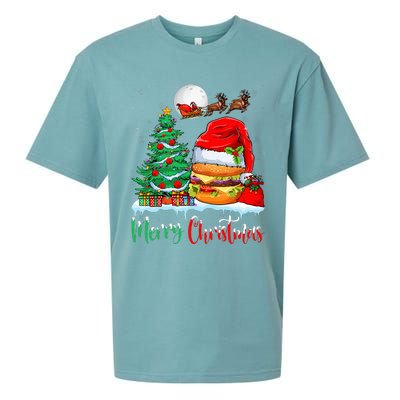 Festive Santa Hat Hamburger Christmas Holiday Gift Sueded Cloud Jersey T-Shirt