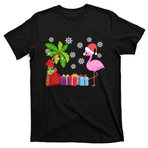 Flamingo Santa Hat Christmas In July Hawaiian Lover Holiday T-Shirt