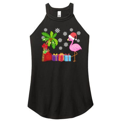 Flamingo Santa Hat Christmas In July Hawaiian Lover Holiday Women’s Perfect Tri Rocker Tank