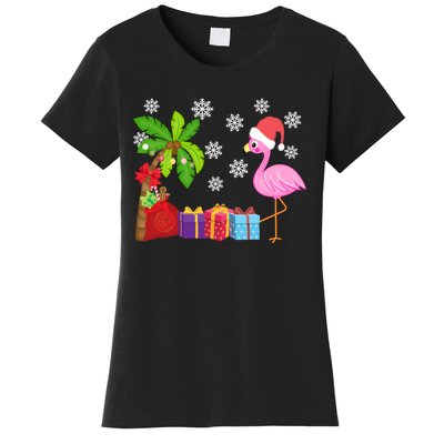 Flamingo Santa Hat Christmas In July Hawaiian Lover Holiday Women's T-Shirt