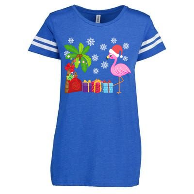 Flamingo Santa Hat Christmas In July Hawaiian Lover Holiday Enza Ladies Jersey Football T-Shirt