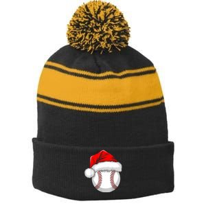 Funny Santa Hat Xmas Sport Lover Christmas Baseball Player Stripe Pom Pom Beanie