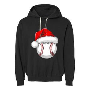 Funny Santa Hat Xmas Sport Lover Christmas Baseball Player Garment-Dyed Fleece Hoodie