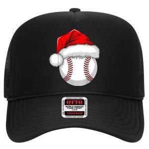 Funny Santa Hat Xmas Sport Lover Christmas Baseball Player High Crown Mesh Back Trucker Hat