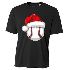 Funny Santa Hat Xmas Sport Lover Christmas Baseball Player Cooling Performance Crew T-Shirt