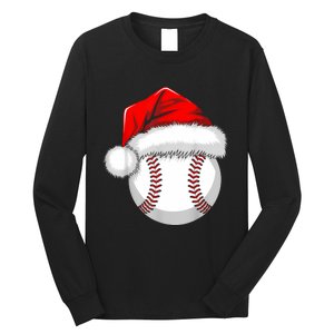 Funny Santa Hat Xmas Sport Lover Christmas Baseball Player Long Sleeve Shirt