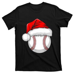 Funny Santa Hat Xmas Sport Lover Christmas Baseball Player T-Shirt