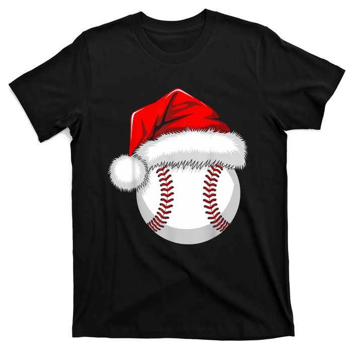 Funny Santa Hat Xmas Sport Lover Christmas Baseball Player T-Shirt