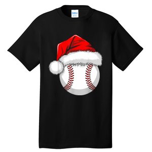 Funny Santa Hat Xmas Sport Lover Christmas Baseball Player Tall T-Shirt