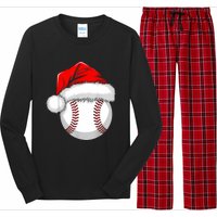 Funny Santa Hat Xmas Sport Lover Christmas Baseball Player Long Sleeve Pajama Set