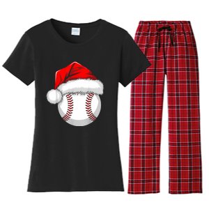 Funny Santa Hat Xmas Sport Lover Christmas Baseball Player Women's Flannel Pajama Set