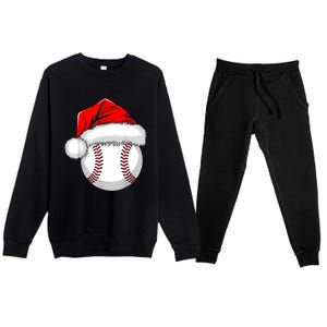 Funny Santa Hat Xmas Sport Lover Christmas Baseball Player Premium Crewneck Sweatsuit Set