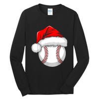 Funny Santa Hat Xmas Sport Lover Christmas Baseball Player Tall Long Sleeve T-Shirt