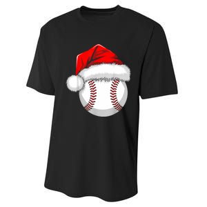 Funny Santa Hat Xmas Sport Lover Christmas Baseball Player Performance Sprint T-Shirt