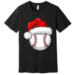 Funny Santa Hat Xmas Sport Lover Christmas Baseball Player Premium T-Shirt