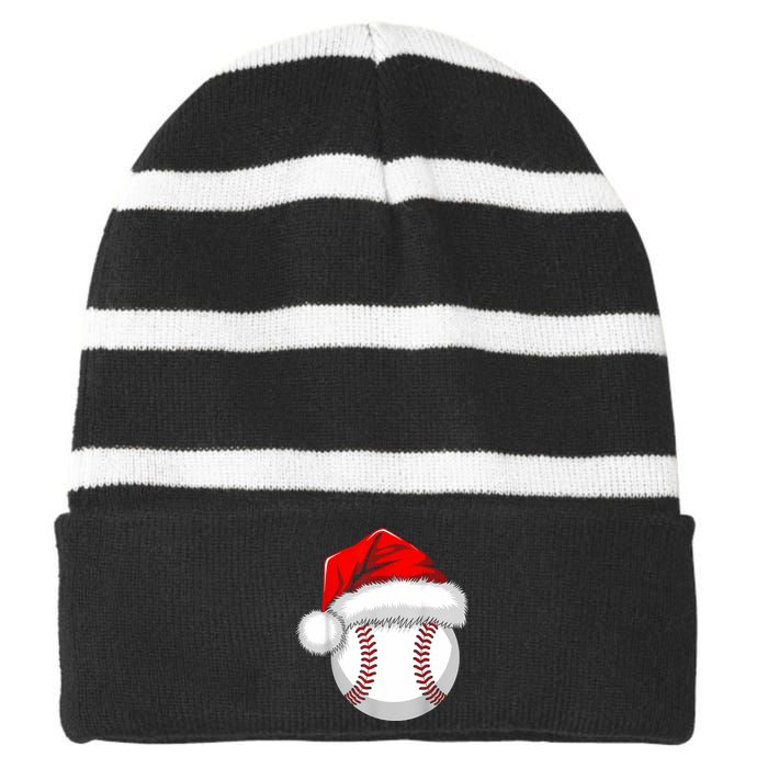 Funny Santa Hat Xmas Sport Lover Christmas Baseball Player Striped Beanie with Solid Band