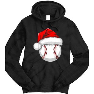 Funny Santa Hat Xmas Sport Lover Christmas Baseball Player Tie Dye Hoodie