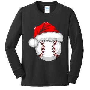 Funny Santa Hat Xmas Sport Lover Christmas Baseball Player Kids Long Sleeve Shirt