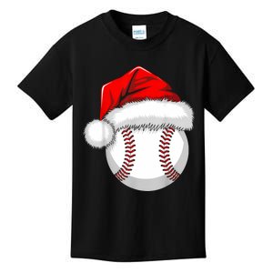 Funny Santa Hat Xmas Sport Lover Christmas Baseball Player Kids T-Shirt