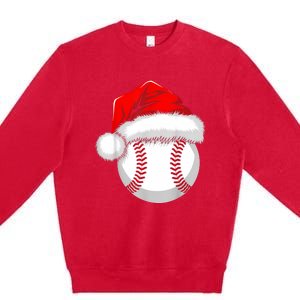 Funny Santa Hat Xmas Sport Lover Christmas Baseball Player Premium Crewneck Sweatshirt